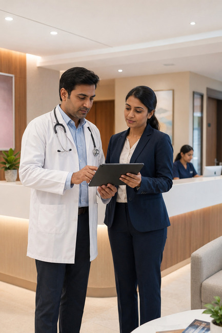 Clinic team using doctor management system for appointment and patient workflow