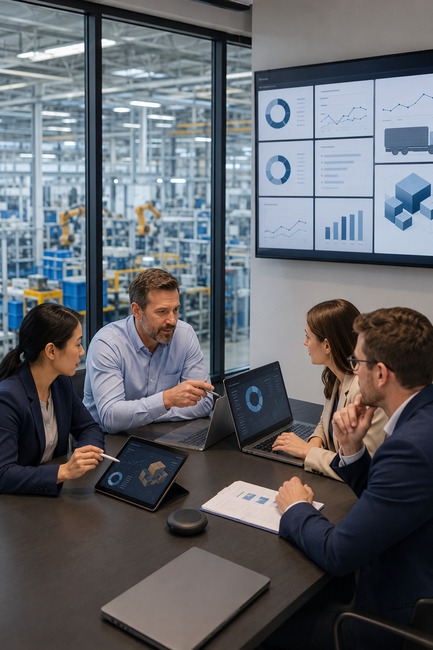 ERP suite showing integrated business operations finance inventory and reporting
