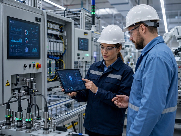 Factory floor with industrial sensors and OT security monitoring